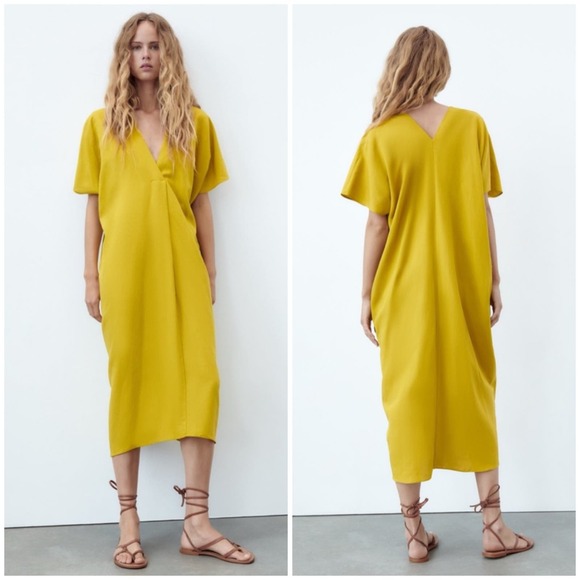 Zara Dresses & Skirts - Zara Linen Blend Tunic Dress Mustard XS
